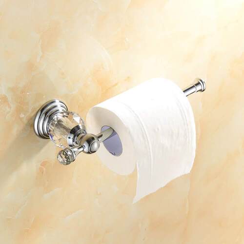 Brass Shower Shelf Toilet Paper Holder Silver Crystal Wall