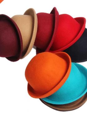 Adult Children Flat-top Fedora Hat Pure Color Imitation Wool