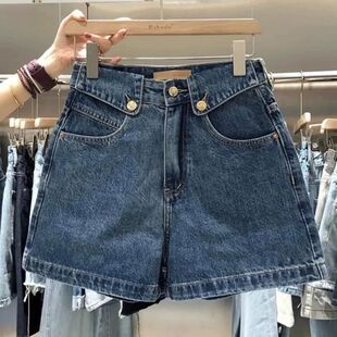 高腰翻边阔腿牛仔短裤Highwaisted flared wide leg denim shorts