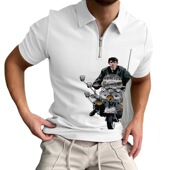 Sleeves印花宽松休闲拉链短袖 Printed 男 Zip Short Loose Casual