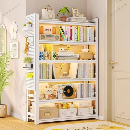 家用钢制书架多层落地置物架儿童简易书柜客厅靠墙一体收纳储物架