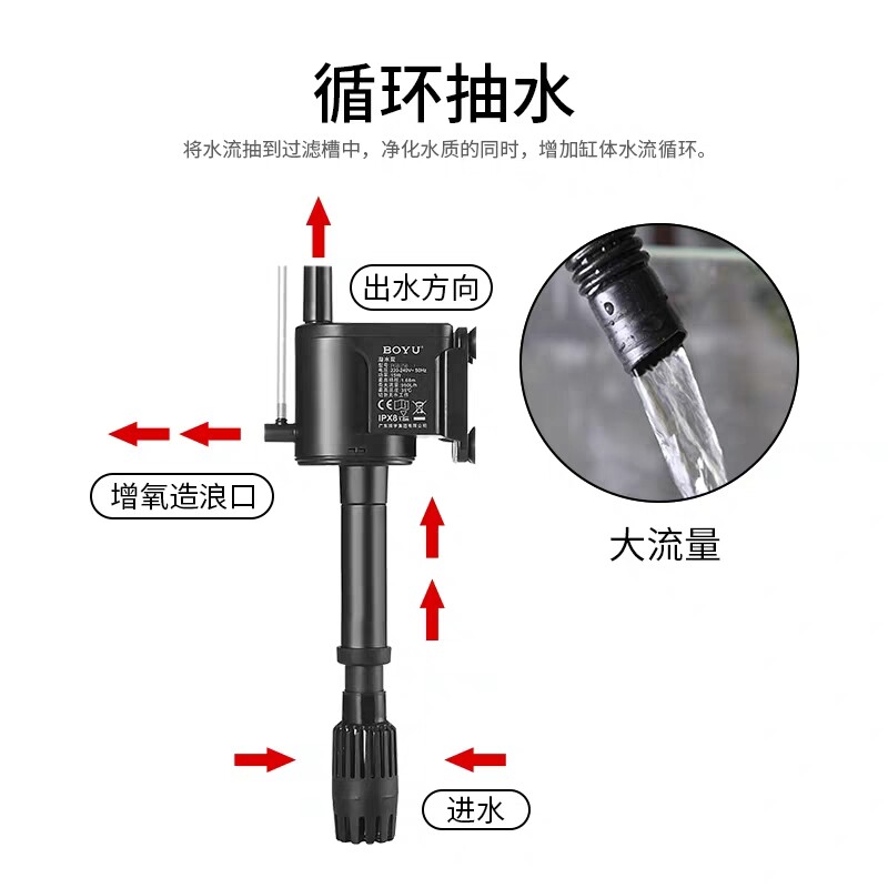 博宇鱼缸三合一过滤器上滤水族箱循环增氧气泵滤盒净水潜水泵