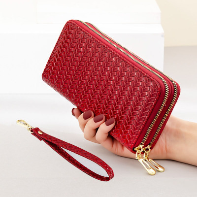 taobao agent Wallet, long shoulder bag, woven capacious universal small clutch bag with zipper, mobile phone, maxi length