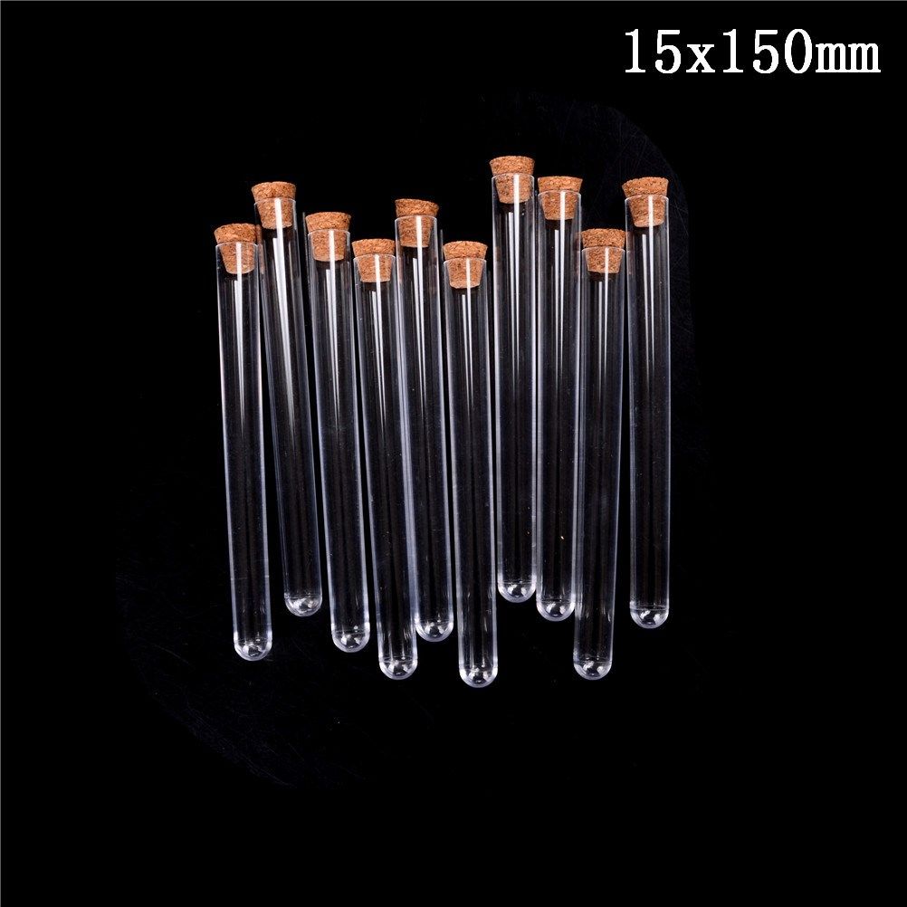 10pcs 15*150mm plastic test tube with cork cap 20ml clear la