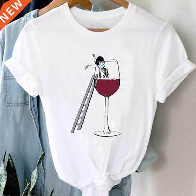 T-shirts Women Cartoon Wine Funny Fashion Clothing Spring Su