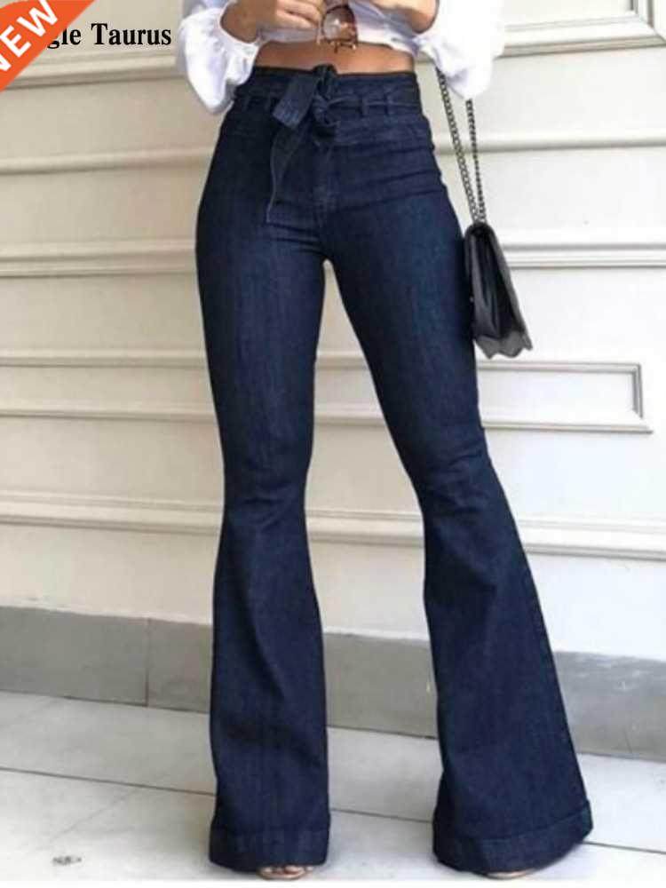 high waist bellbottom jeans setwear fashion blue jeans femme