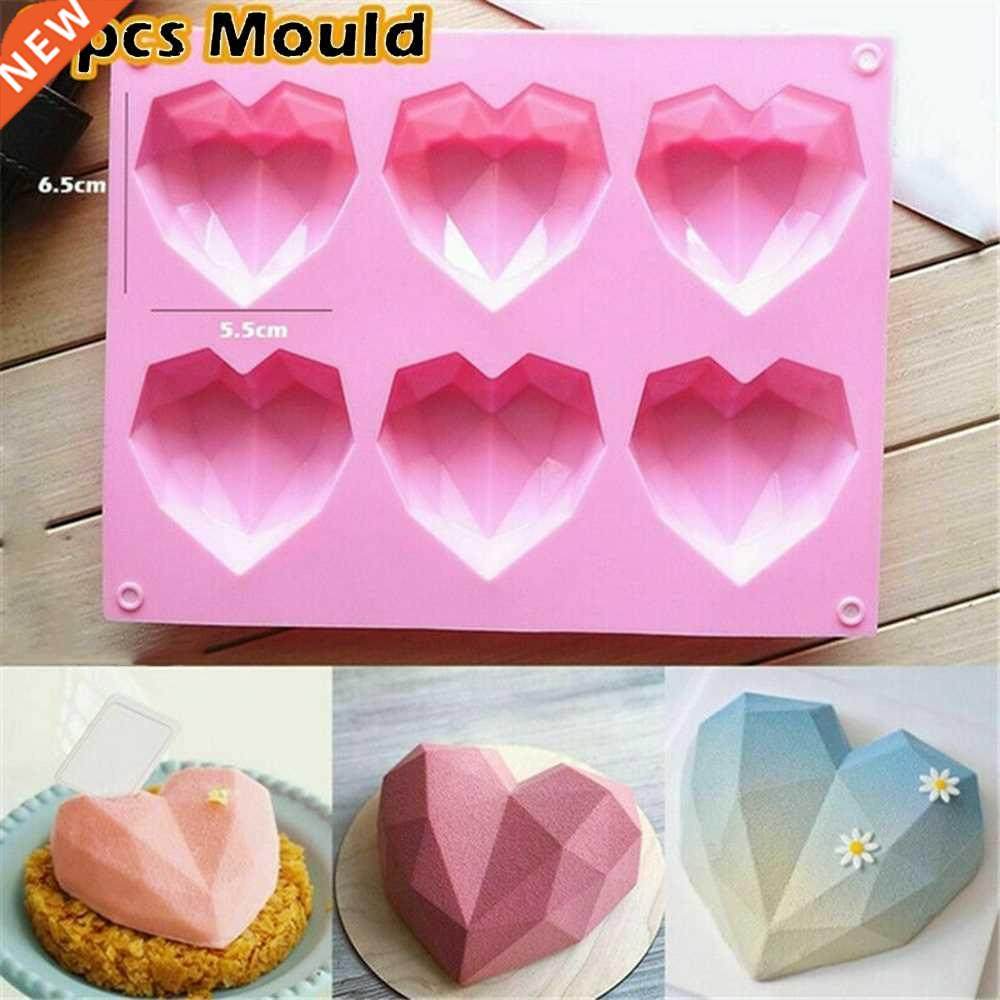 6 cavity diamond love silicone cake mould silicone 3d heart