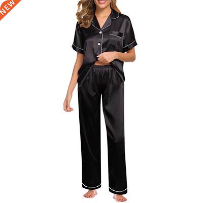 Womens Silk Satin Pajamas Pyjamas Set Sleepwear Pijama Pajam