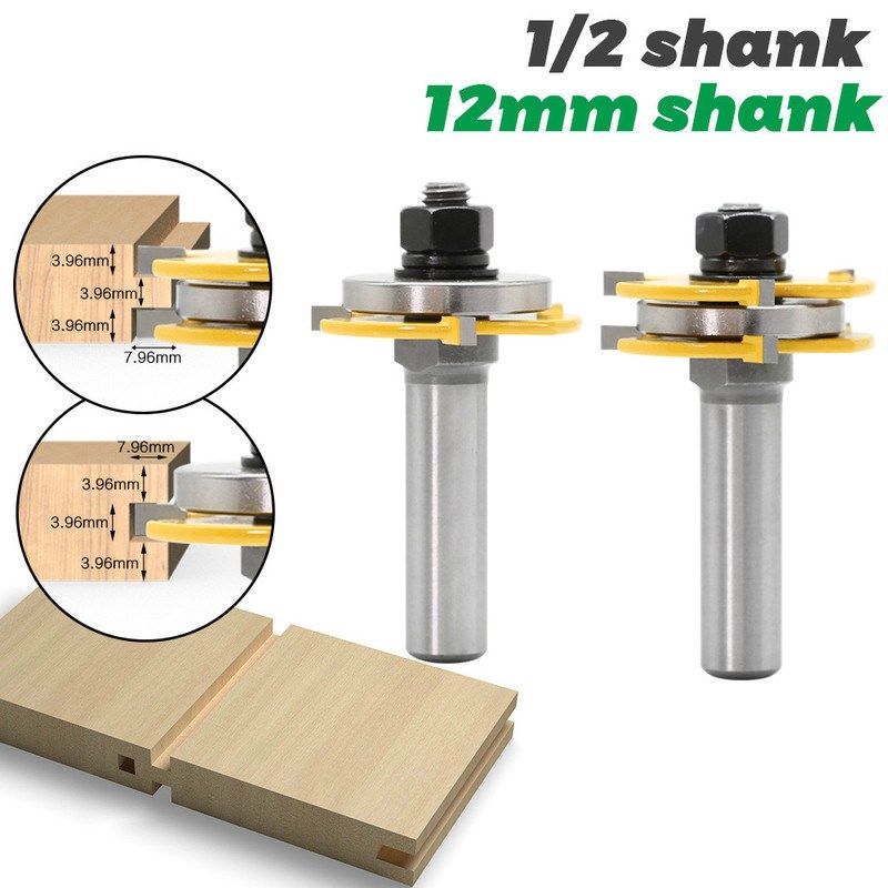 2pc 3-tooth12mm shank 1/2 shank joint assemble router bits t
