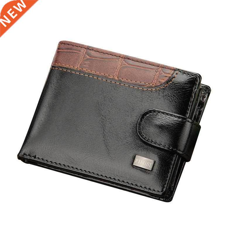 men wallet patchwork leather short male purse with coin pock