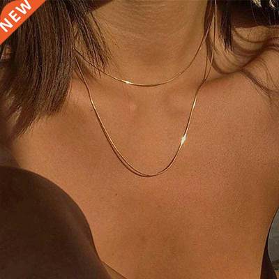 Kpop Women Neck Chain Gold Color Choker Necklaces Thin Chain