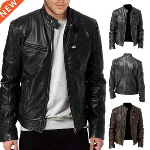 Fit Jacket Slim Leather Stand Mens Clar Fashion