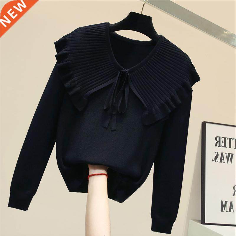 new peter pan collar knitted pullovers woman 2022 long sleev