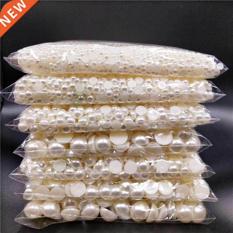 3-16mm half round acrylic white ivory imitation pearl flatba
