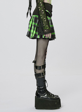 【明星同款】PUNKRAVE少女百褶裙秋季新款中腰短裙朋克风A字裙女