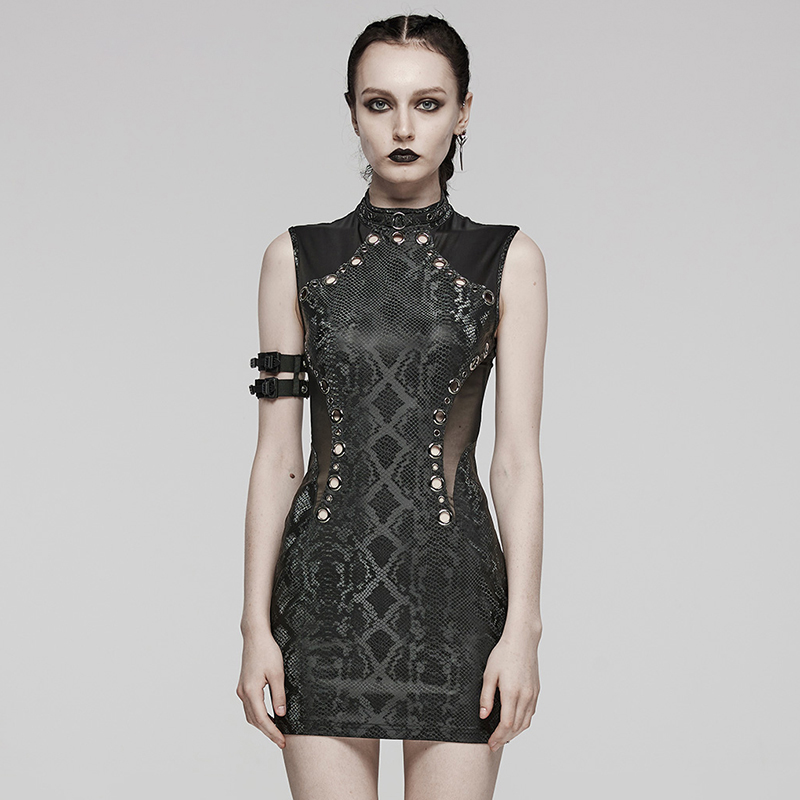 蛇皮纹侧显腰线镂空裙子