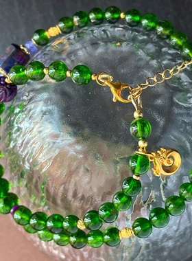 啤酒瓶底老坑天然透辉石水晶珠串手链女款原创轻奢舒俱来古法银龙