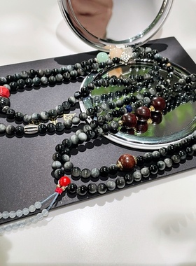 原创女鹰眼石翡翠多圈念珠手链