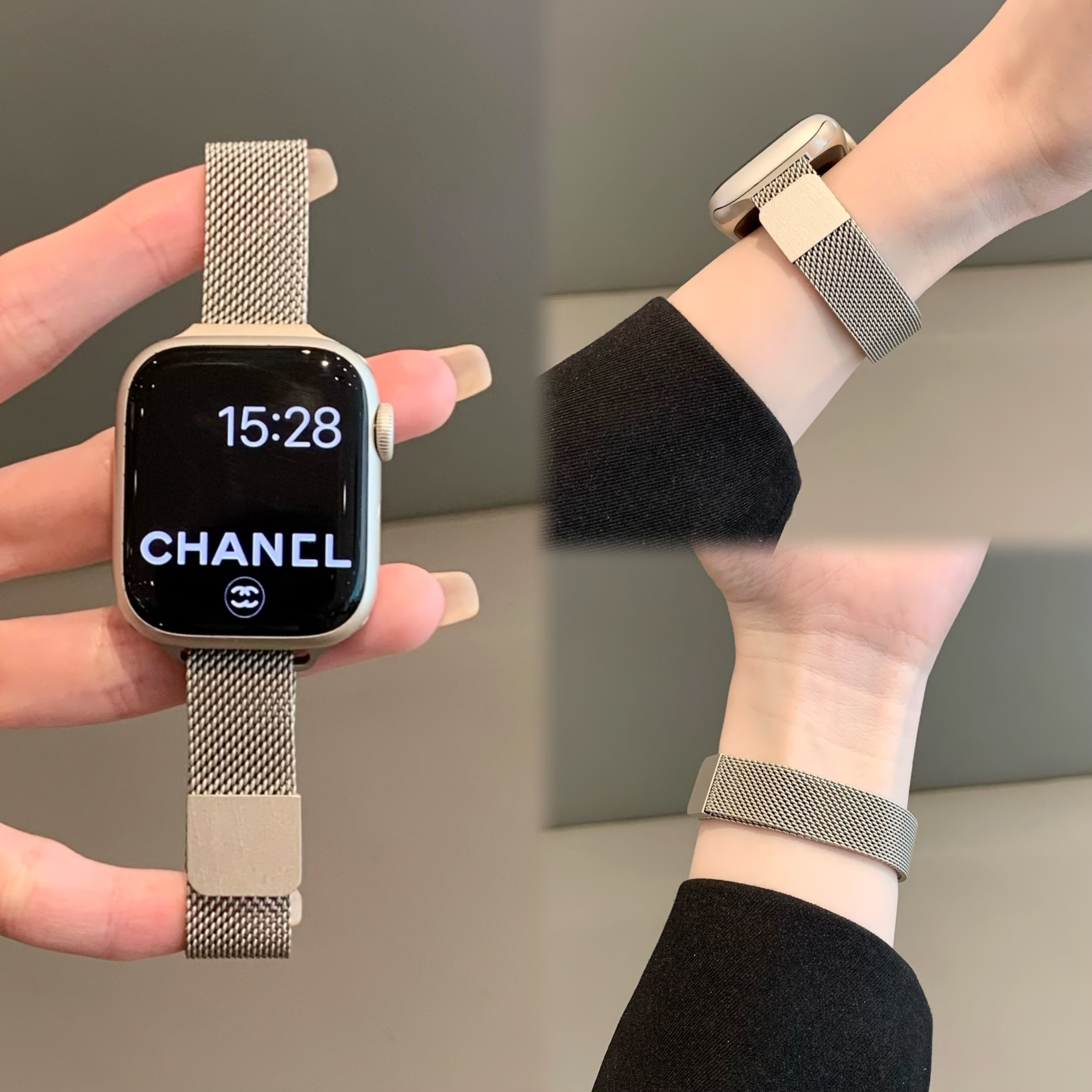 适用苹果手表iwatch表带夏季透气细版金属米兰尼斯磁吸applewatch
