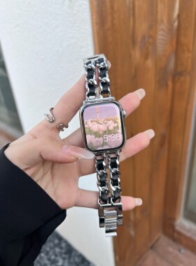 小香风苹果手表iwatch7654代SE适用于applewatch皮质金属链条表带