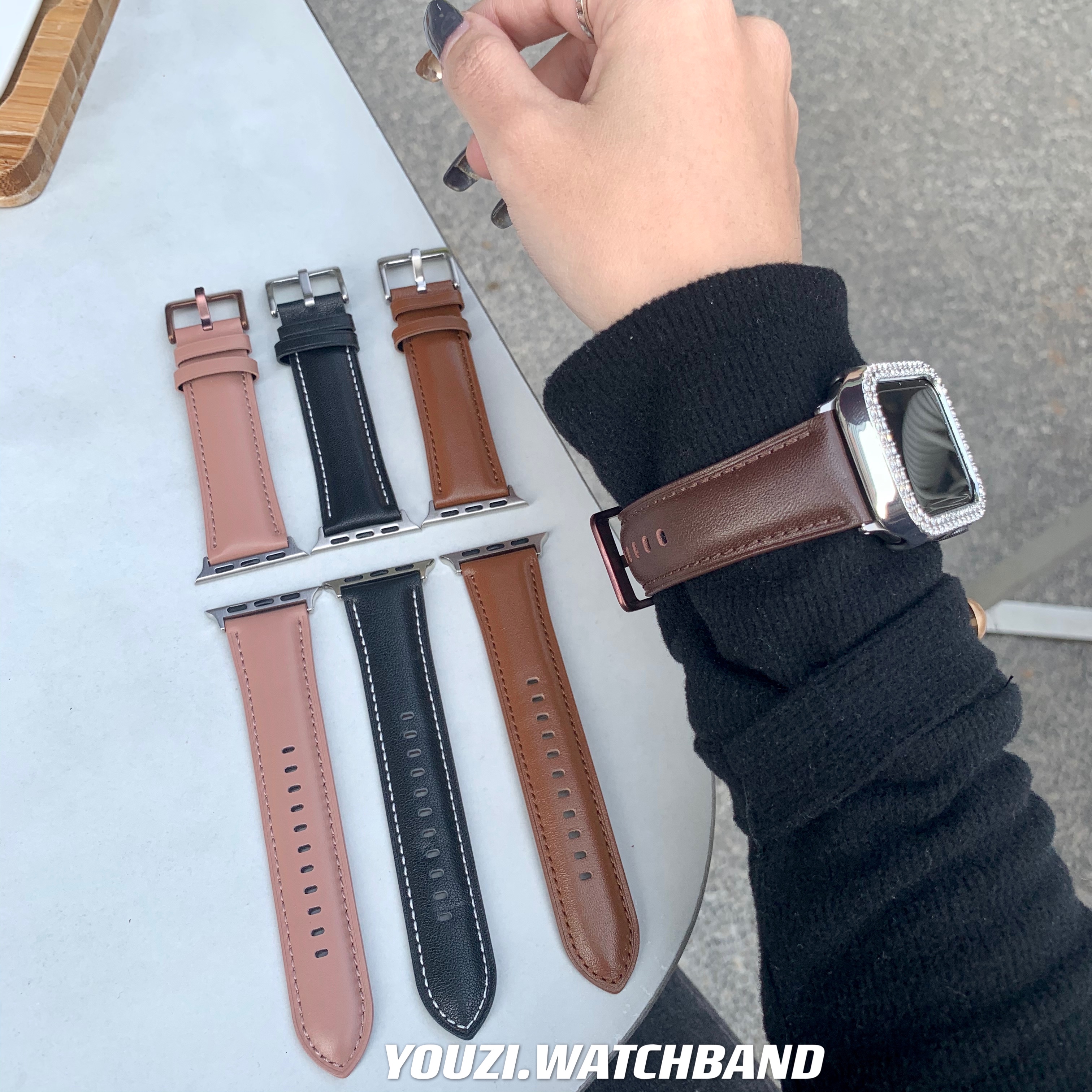 适用iwatch6/se复古真皮表带applewatch5/4/3/2苹果表带40/44男女
