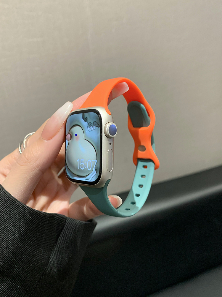 适于苹果手表小蛮腰硅胶拼色表带apple watch8女款表链iwatc