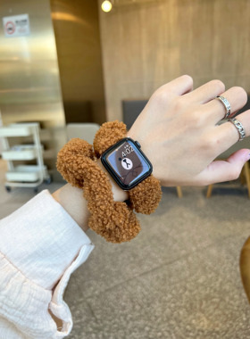秋冬iwatch毛绒小熊大肠圈456SE7代可爱适于applewatch苹果手表带