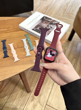 适于苹果手表Applewatch蝴蝶扣细款硅胶表带小蛮腰iwatch7654SE代