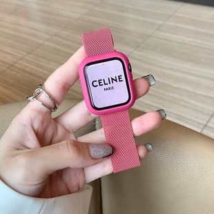 适用苹果手表iwatch10表带金属米兰尼斯applewatch98玫红磁吸透气
