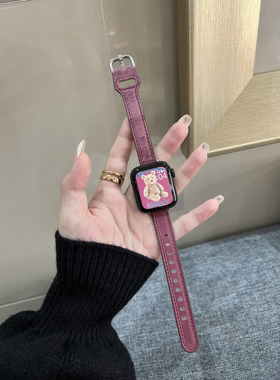 秋冬细款小蛮腰复古真皮适用iwatch7苹果表带applewatch654321se