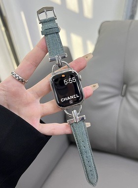 D字扣金属拼牛仔皮iwatch表带适于applewatch78苹果手表SE654男女