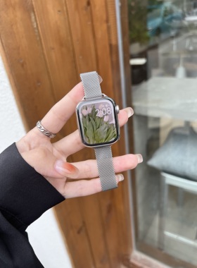 细款星光色金属磁吸尼斯表带适用于苹果iwatch7代applewatch456SE