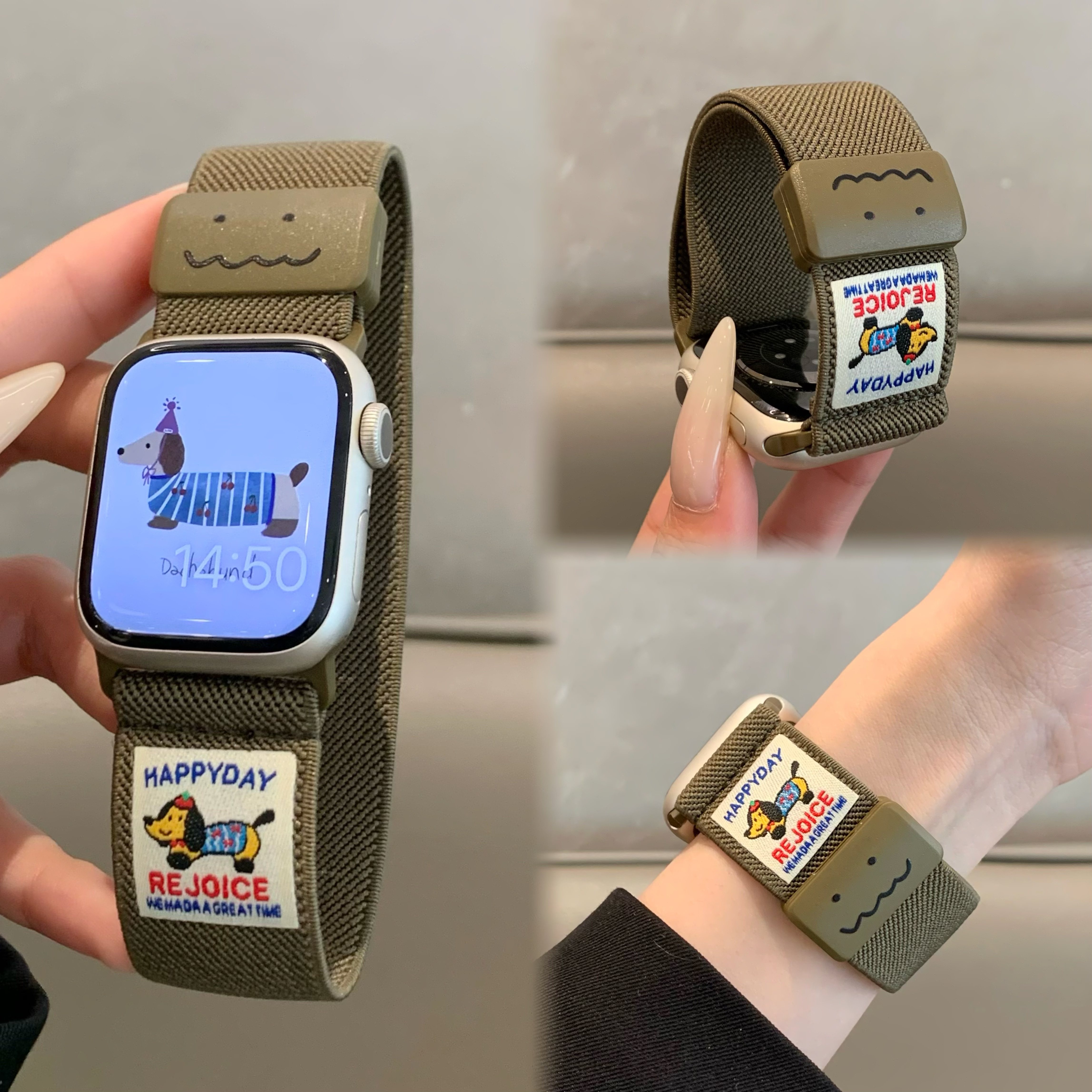 适用苹果手表iwatch10/s11表带透气可爱平纹磁吸扣applewatch98
