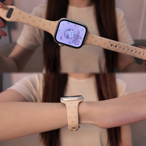 适用iwatch夏天细款爱心硅胶表带
