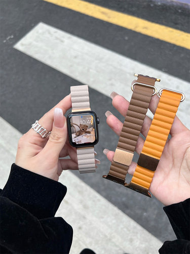 荔枝纹皮质磁吸苹果iwatch表带