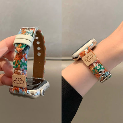 适用苹果手表iwatch10表带秋冬可爱柔软小狗毛呢applewatch98腕带