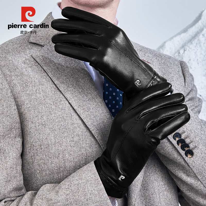 皮尔卡丹手套男真皮保暖触屏加绒加厚开车骑行摩托车防寒羊皮手套