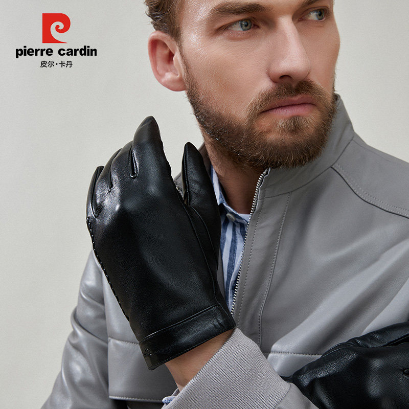 皮尔卡丹真皮手套冬季男士骑行保暖加绒加厚防风触屏羊皮冬天男款