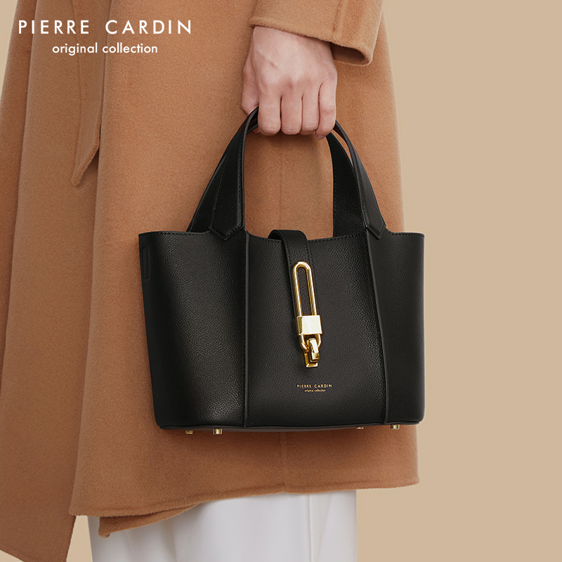 皮尔卡丹新款女包时尚手拎水桶包大容量头层牛皮手提女包生日礼物