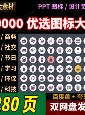 10000图标大全PPT设计图标素材270页模板扁平化商务购物头像人物