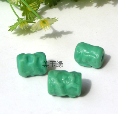 【美玉缘】DIY散件 手工古法老琉璃 果绿色雕刻桶珠 15*12mm