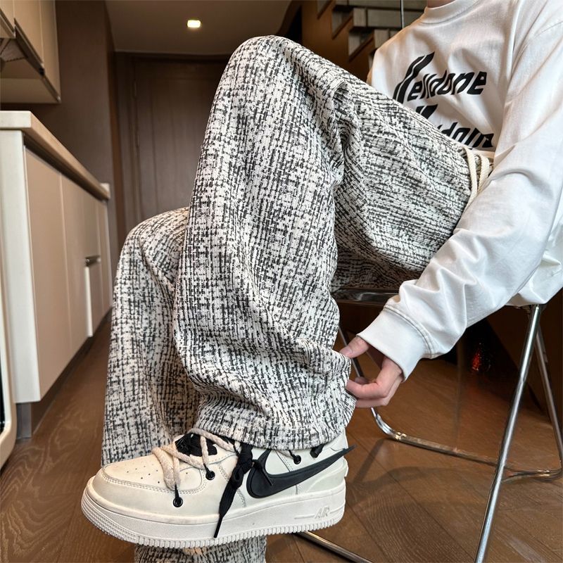 复古灯芯绒休闲裤男款秋冬季加绒美式扎染裤子青少年直筒阔腿长裤