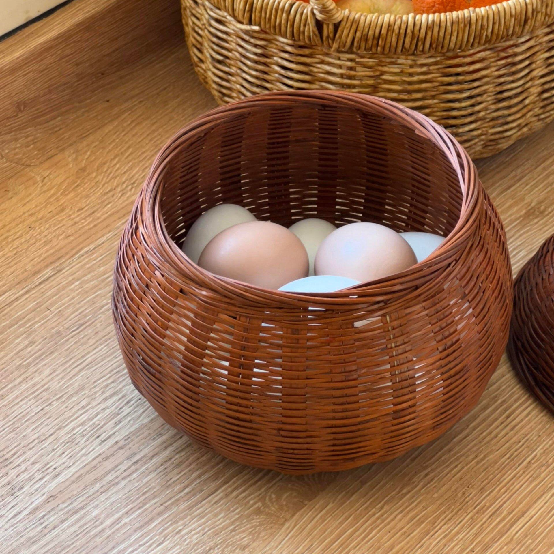 厨房专用鸡蛋筐竹编复古色手工编织高颜值带盖鸡蛋篮鸡蛋收纳筐,收纳整理,收纳筐,淘宝优惠券,粉丝福利购,淘宝优惠卷