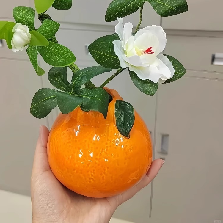 创意橘子陶瓷花瓶桌面摆件办公室