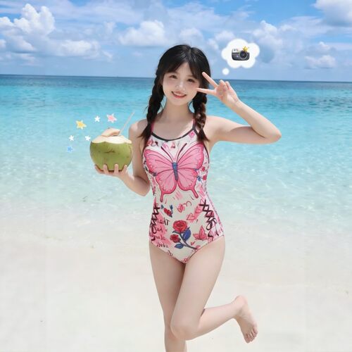玫瑰花蝴蝶收腰显瘦连体泳衣