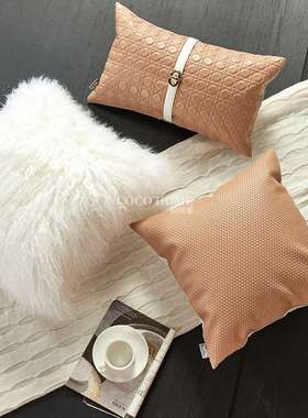 现代轻奢橙色沙发抱枕高级别墅客厅压花pu靠垫腰枕样板间项目工程