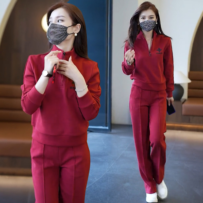 休闲运动服套装女2024春秋季新款时尚显瘦跑步加绒卫衣卫裤两件套