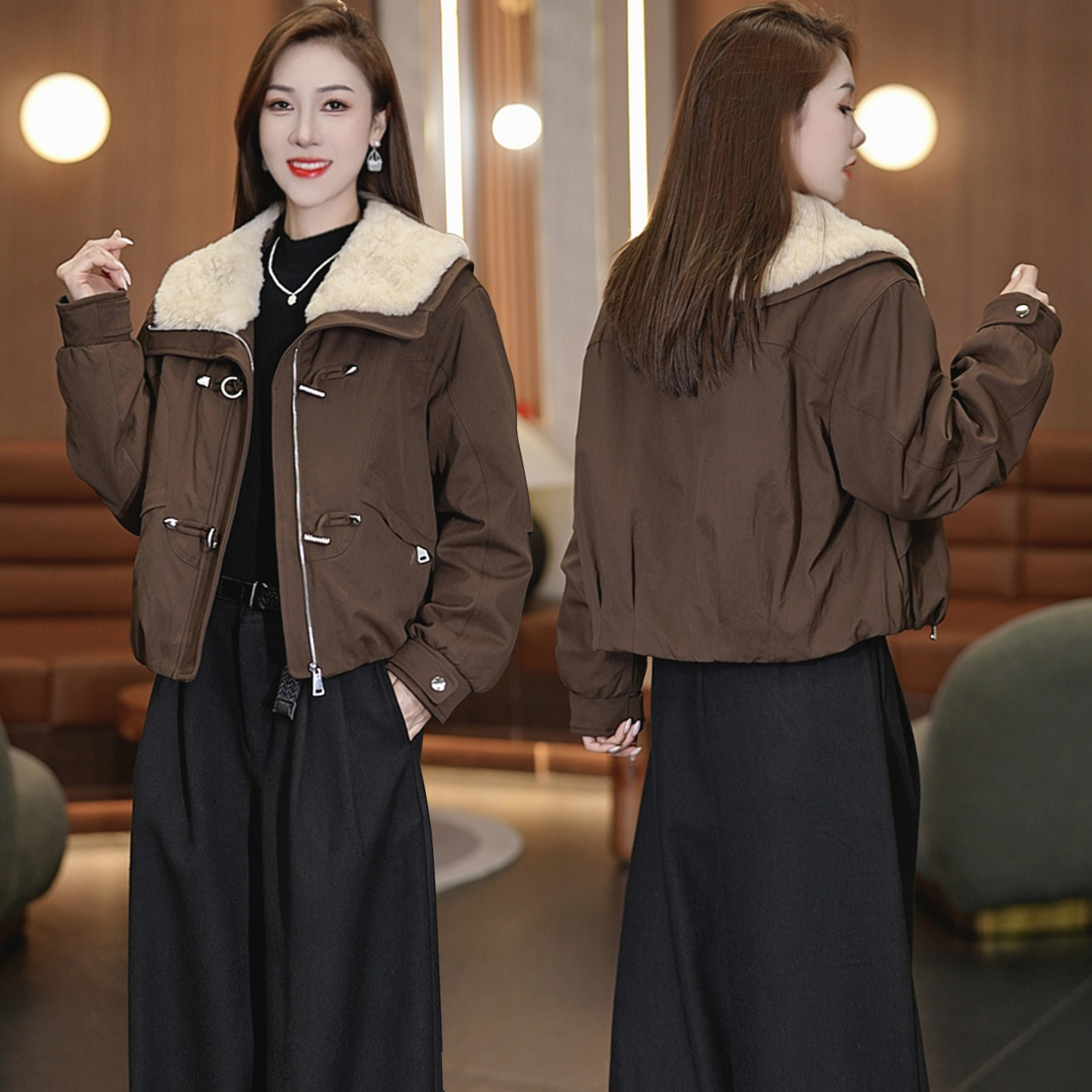 羊羔毛领棉服女款冬季新款