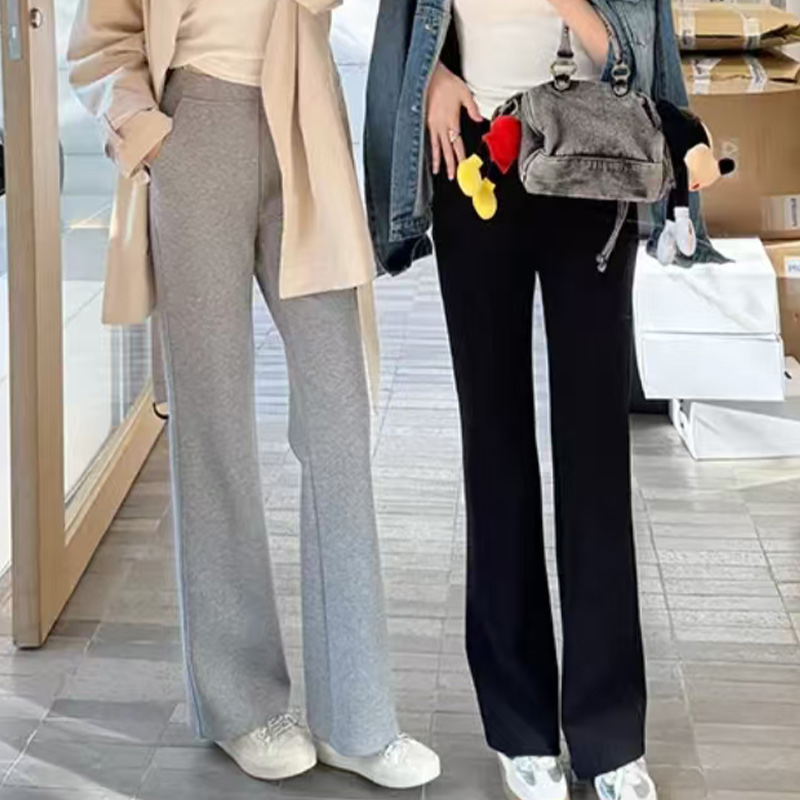 微喇运动裤女春秋2025新款爆款高腰显瘦灰色卫裤针织喇叭休闲裤子