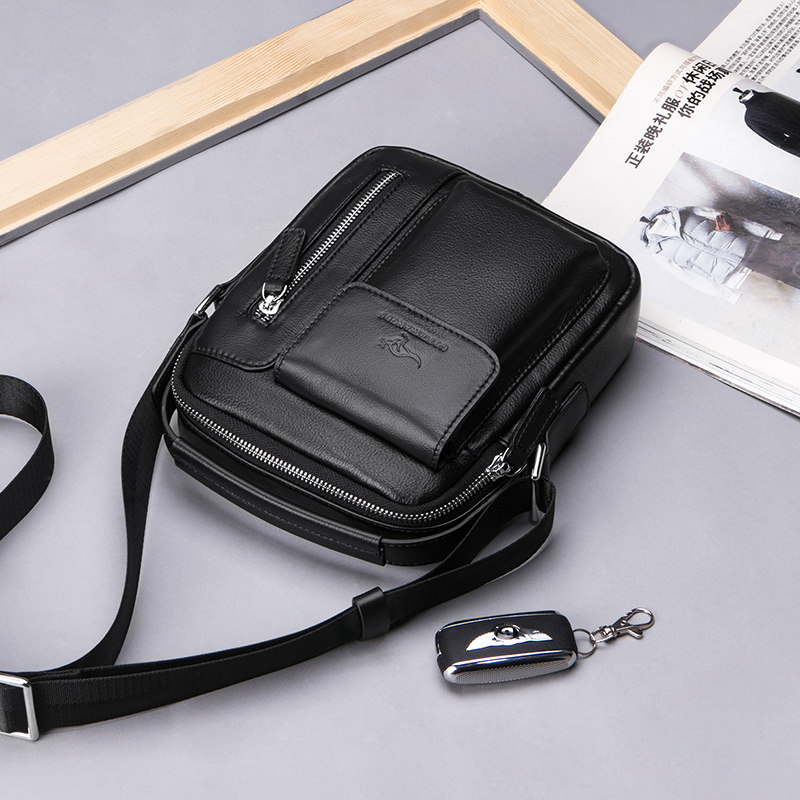 新款时尚单肩包男牛皮质感商务休闲包包小号潮流运动手机包斜挎包